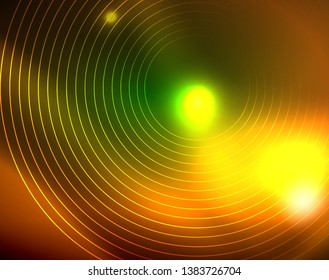 Neon circles abstract background, vector template