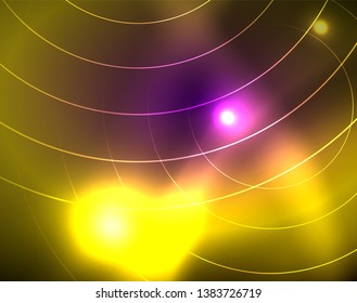 Fondo abstracto de círculos neones, plantilla vectorial