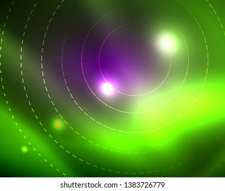 Neon circles abstract background, vector template