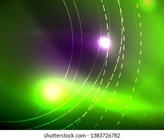 Neon circles abstract background, vector template