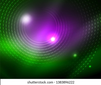 Fondo abstracto de círculos neones, plantilla vectorial