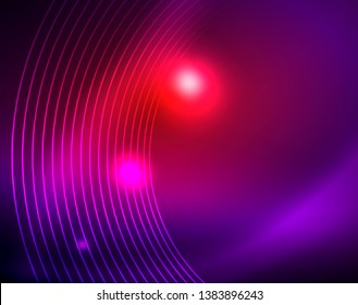 Neon circles abstract background, vector template