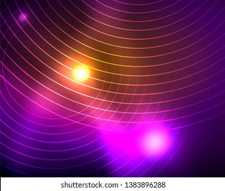 Neon circles abstract background, vector template