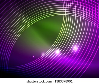 Neon circles abstract background, vector template