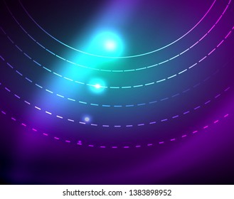 Neon circles abstract background, vector template