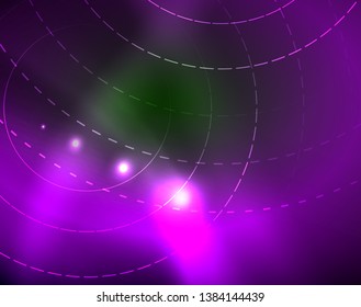 Neon circles abstract background, vector template