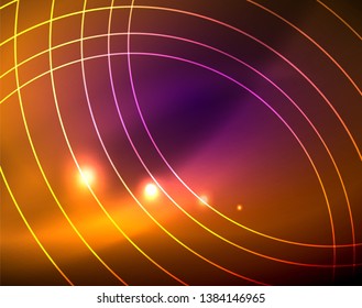 Neon circles abstract background, vector template