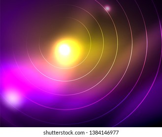 Neon circles abstract background, vector template