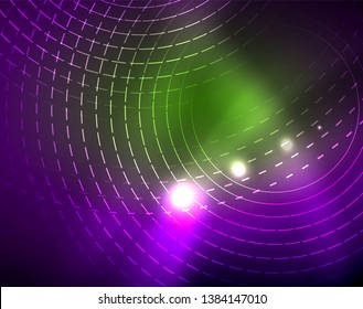 Neon circles abstract background, vector template