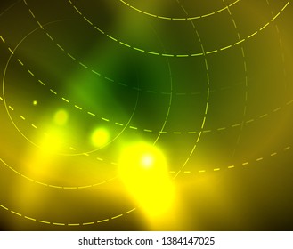 Neon circles abstract background, vector template