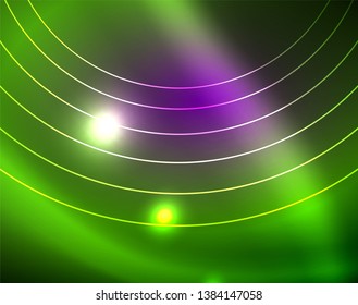 Fondo abstracto de círculos neones, plantilla vectorial