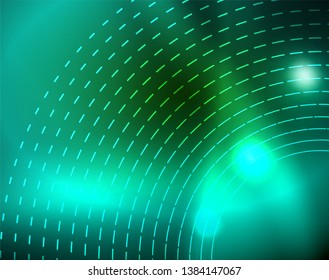 Neon circles abstract background, vector template