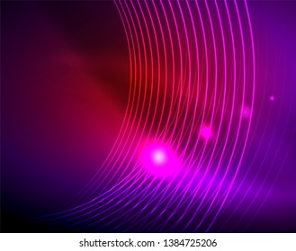 Neon circles abstract background, vector template