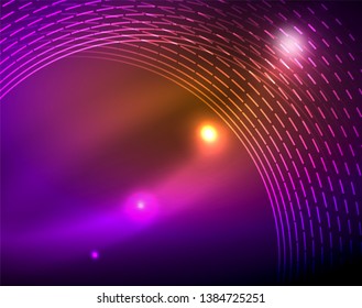 Neon circles abstract background, vector template