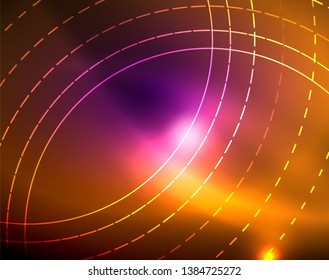 Neon circles abstract background, vector template