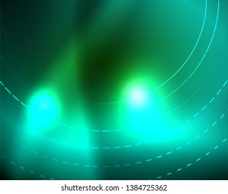 Neon circles abstract background, vector template