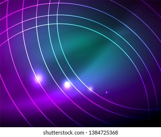 Neon circles abstract background, vector template