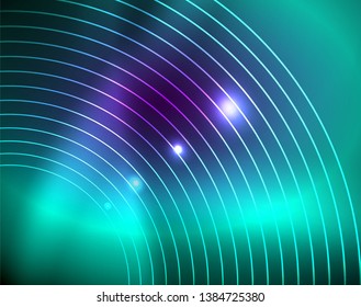 Neon circles abstract background, vector template