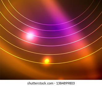 Neon circles abstract background, vector template