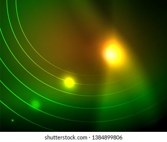 Neon circles abstract background, vector template
