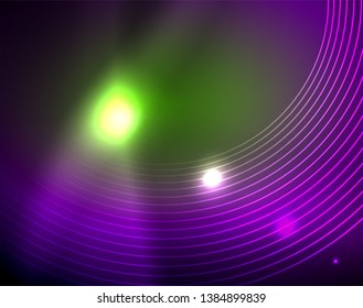 Neon circles abstract background, vector template