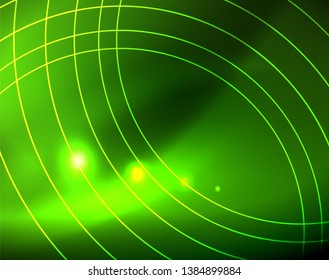 Fondo abstracto de círculos neones, plantilla vectorial