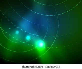 Neon circles abstract background, vector template