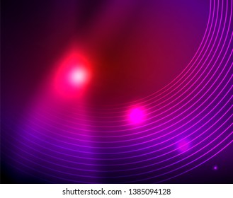 Neon circles abstract background, vector template