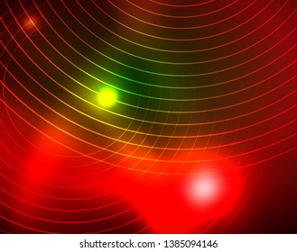 Fondo abstracto de círculos neones, plantilla vectorial