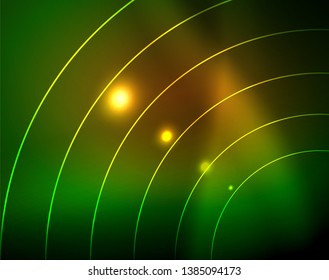 Neon circles abstract background, vector template