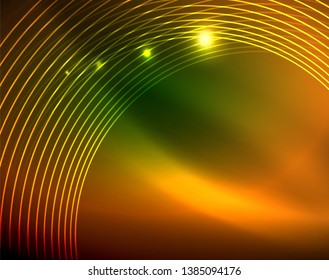 Neon circles abstract background, vector template