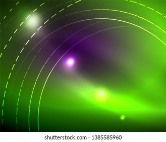 Neon circles abstract background, vector template