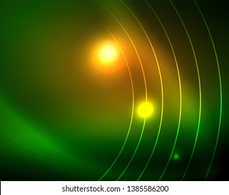 Neon circles abstract background, vector template