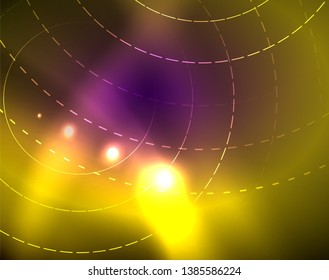 Neon circles abstract background, vector template
