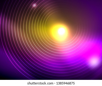 Neon circles abstract background, vector template