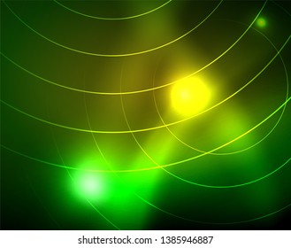 Neon circles abstract background, vector template