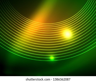 Neon circles abstract background, vector template