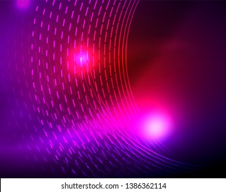 Neon circles abstract background, vector template