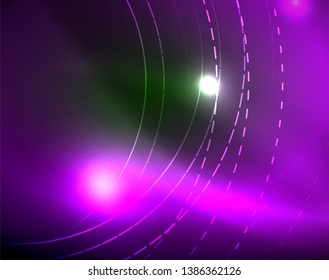 Neon circles abstract background, vector template
