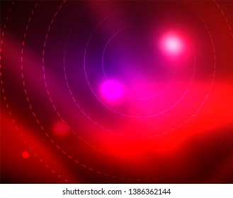 Fondo abstracto de círculos neones, plantilla vectorial