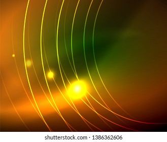 Neon circles abstract background, vector template