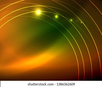 Fondo abstracto de círculos neones, plantilla vectorial