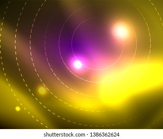 Fondo abstracto de círculos neones, plantilla vectorial