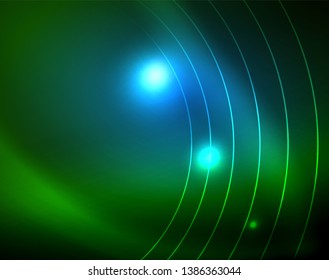 Neon circles abstract background, vector template