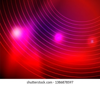 Fondo abstracto de círculos neones, plantilla vectorial