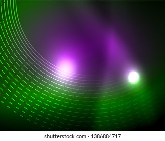 Neon circles abstract background, vector template