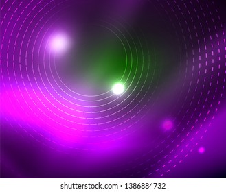 Fondo abstracto de círculos neones, plantilla vectorial