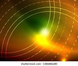 Fondo abstracto de círculos neones, plantilla vectorial