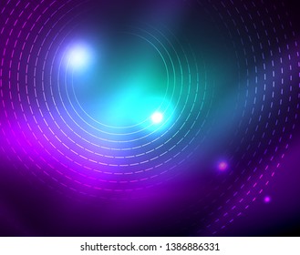 Neon circles abstract background, vector template