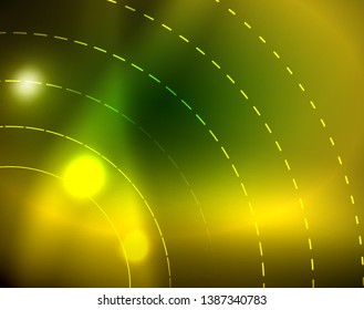 Neon circles abstract background, vector template